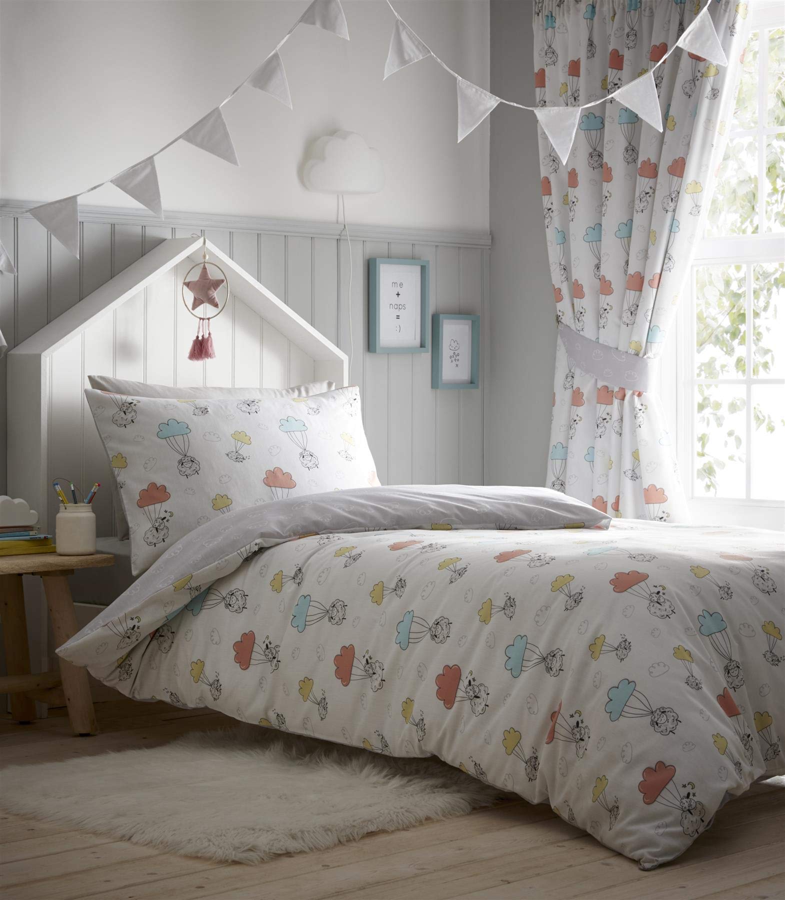 Portfolio Sheep Dreams Toddler Junior Duvet Cover Nursery Bed Set, Grey, 124023937