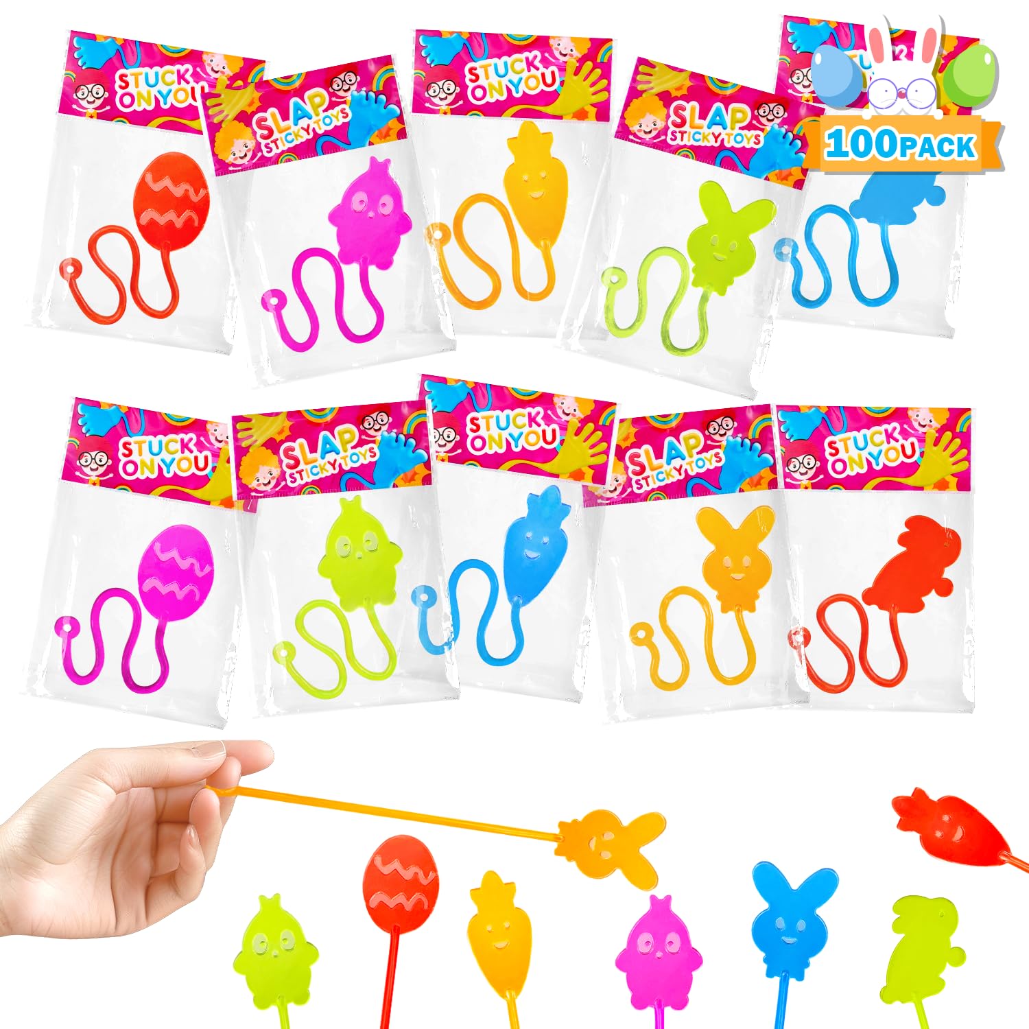 Easter Egg Fillers Bulk Party Favors Supplies for Kids 100 Pack, Sticky Hands Egg Fillers Easter Basket Goodie Bag Stuffers for Toddlers, Small Pinata Treats Classroom Prizes Toys Gifts for Boys Girls