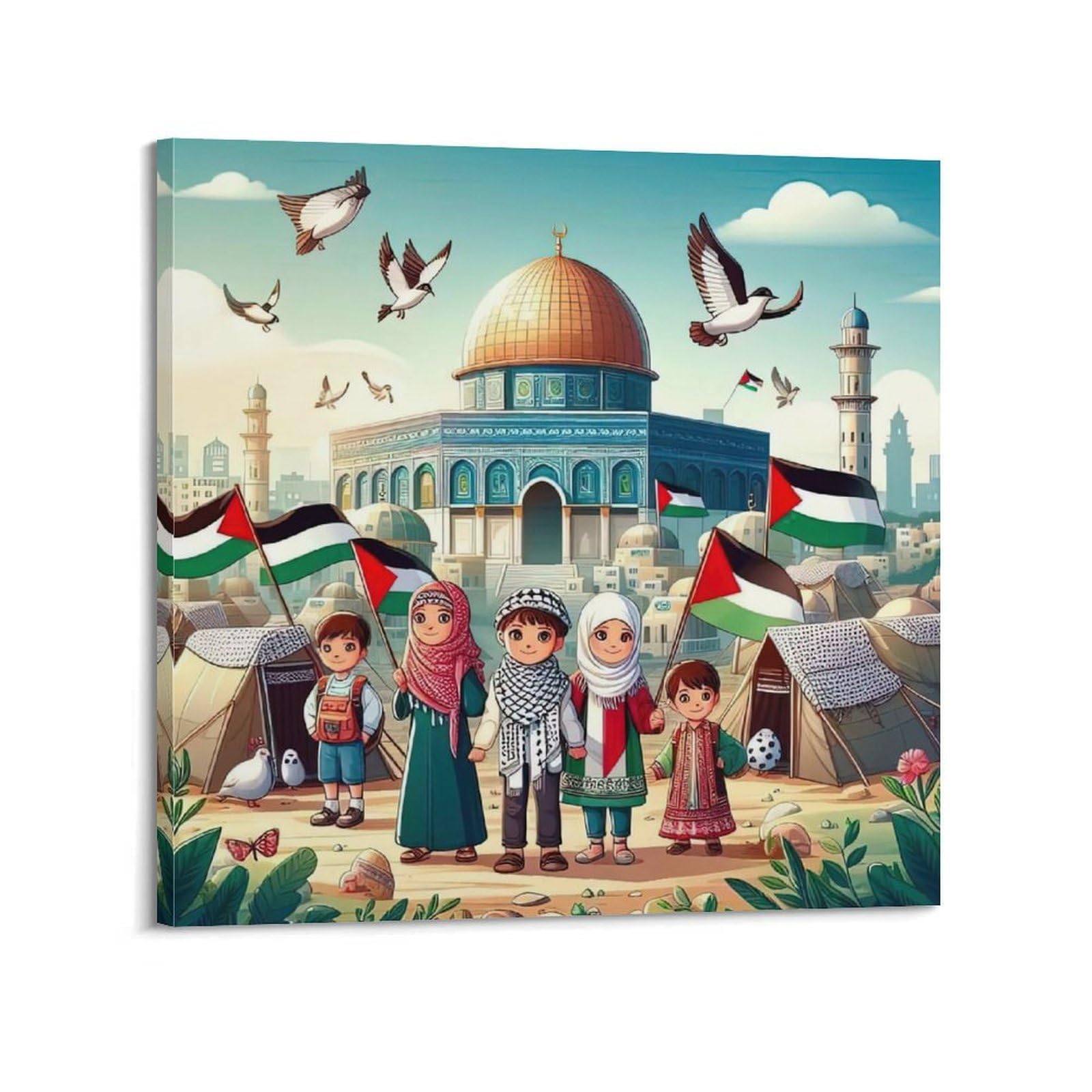 XKUGA World Peace Anti-War Freedom Palestine Gaza Poster Modern Decorative Canvas Prints - Ideal Wall Art for Family, Man Cave, Game Room, Boys & Girls Bedroom 28x28inch(70x70cm)