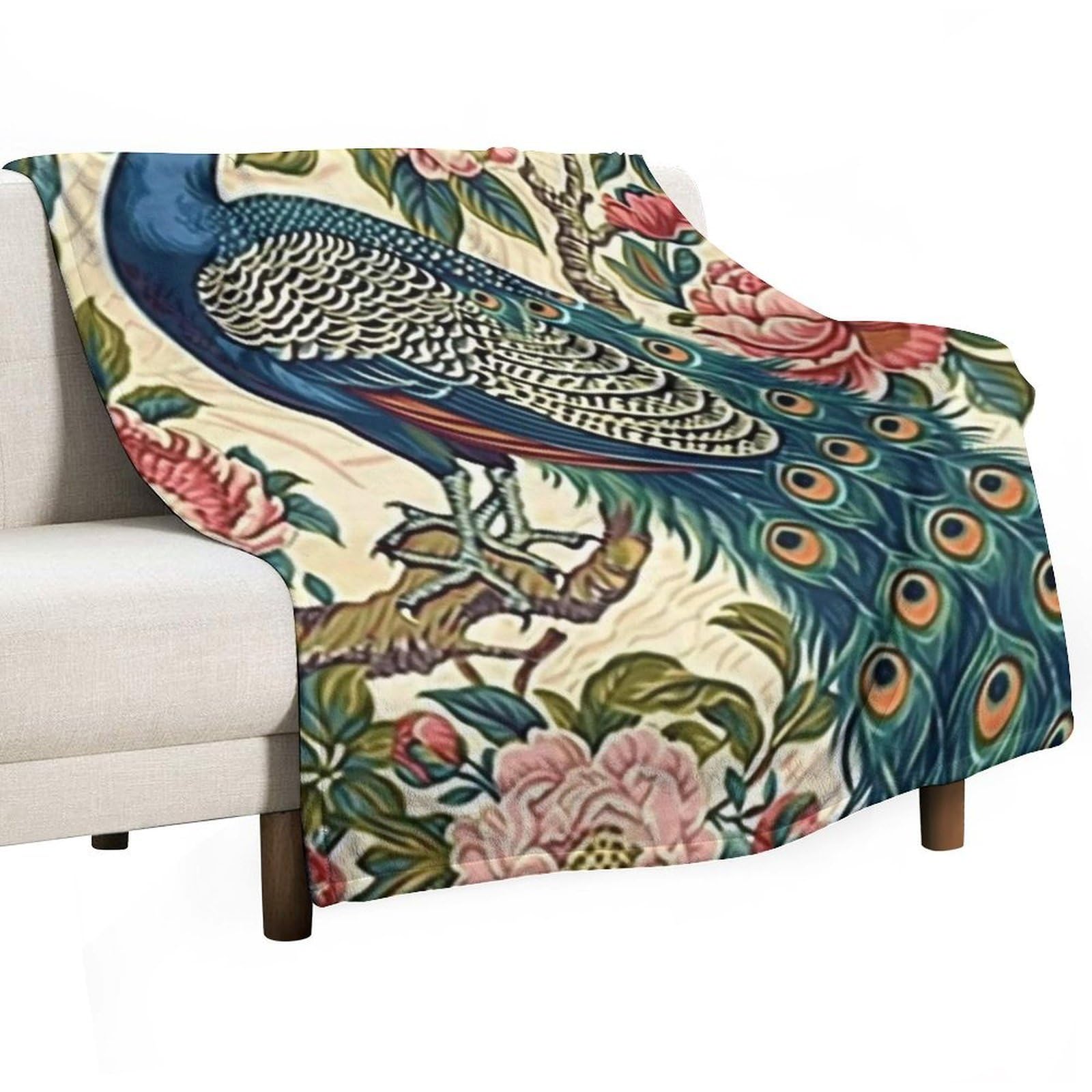 YHGSREUOH William Morris Peacock & Peony 01 Flannel Blankets Fleece Soft Throw Lightweight Plush Gifts for Couch, Bed, Cozy Sofa Plush, Chair, Lovers 130x150cm(50x60in)