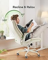 Vista 5 de Marsail Executive Office Chair with Flip-up Armrests,PU Leather Ergonomic Desk Chair Height-Adjustable Swivel Rolling Desk Chair (White)