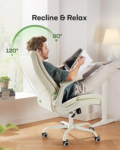 Miniatura 5 de Marsail Silla de oficina ejecutiva con reposabrazos abatibles, silla de escritorio ergonómica de piel sintética, silla de escritorio giratoria