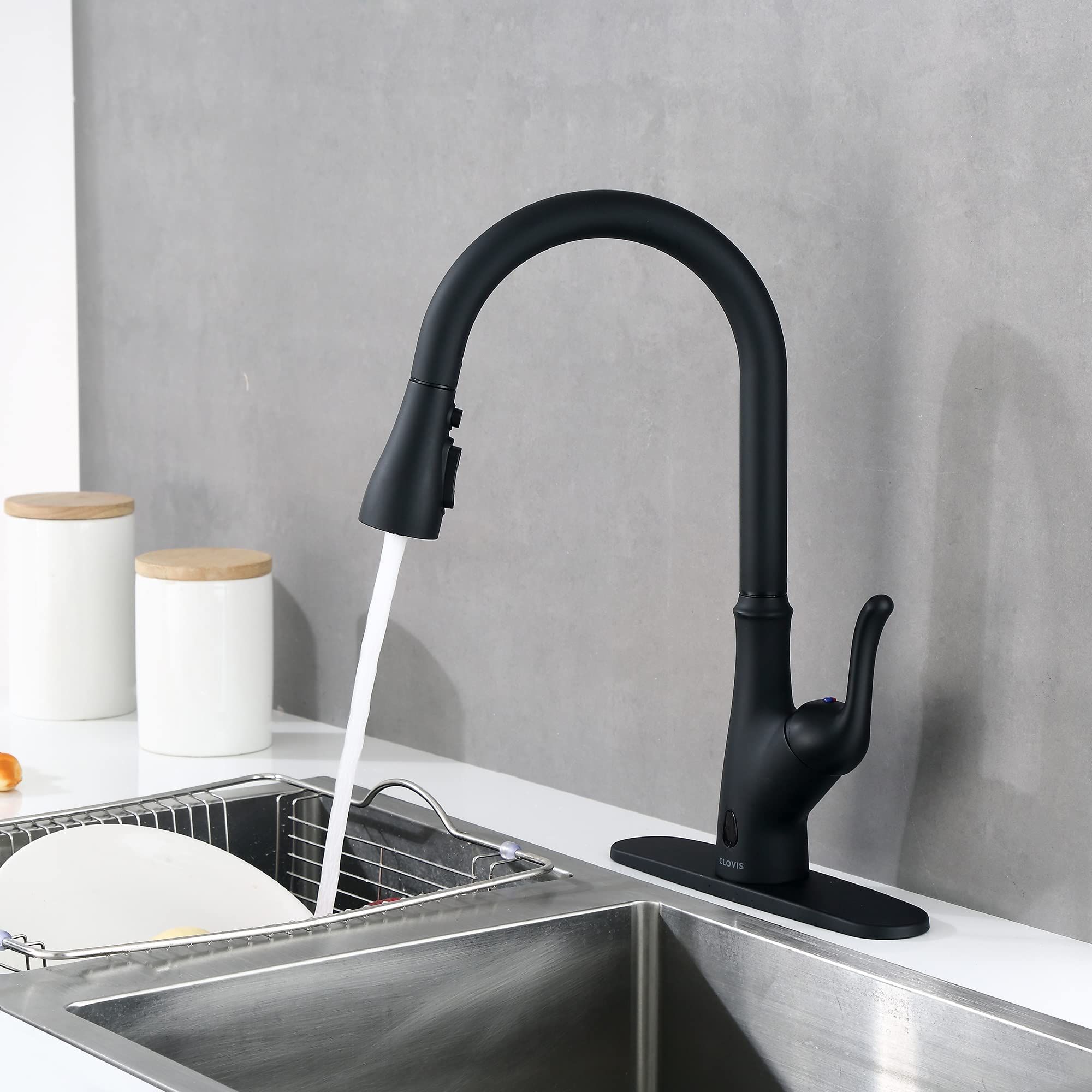 Robinet de cuisine extractible sans contact pour éviter les taches