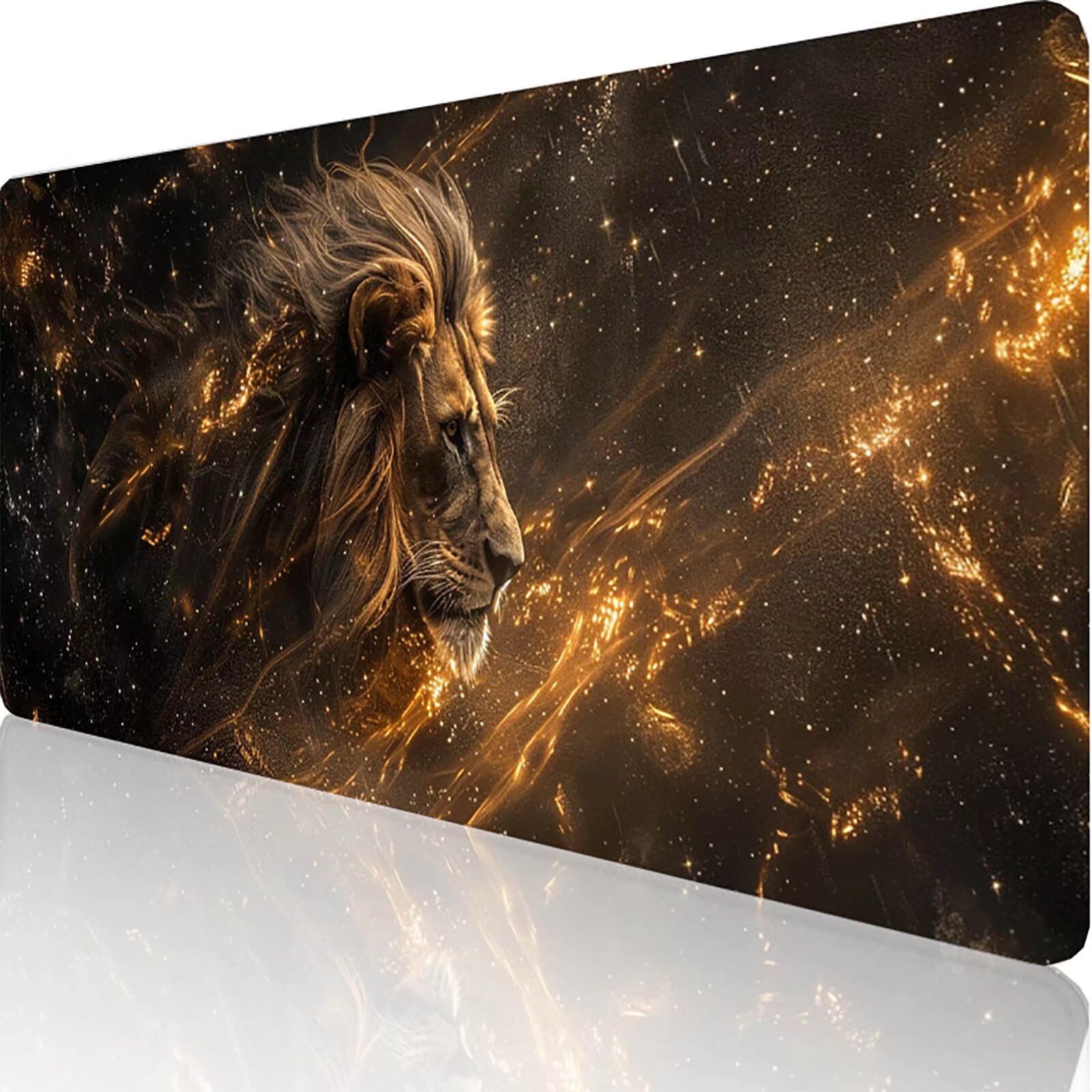 Żółta podkładka pod mysz z lewem XXL 1400 x 600 x 3 mm podkładka pod mysz do gier akcesoria biurowe, zmywalna, antypoślizgowa guma, wysoka precyzja i prędkość, pod biurko ręczne dla gracza H-9-T