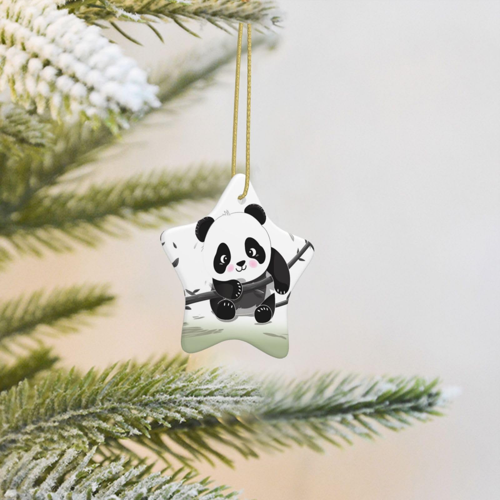 Christmas Tree Decoration Hanging Star Ornament Cute Pandas Ceramic Ornaments Christmas Tree Decorations Star Pendants for Xmas Tree Winter New Year Wedding Party Supplies