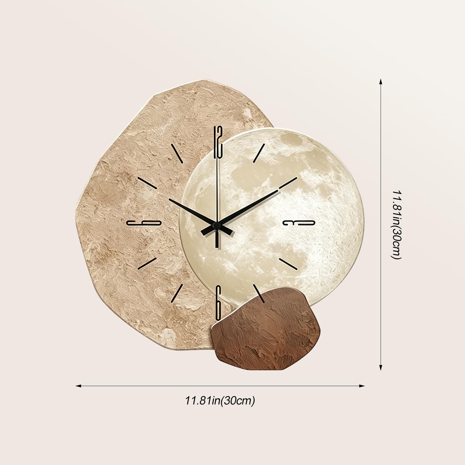 Ergocar Wanduhr Zweistöckige Wanduhr Mit Unregelmäßigem Mondmotiv 3D-Matt-Optik Wasserfestem Kristallporzellan Und Geräuschlosem Uhrwerk Wohnaccessoire