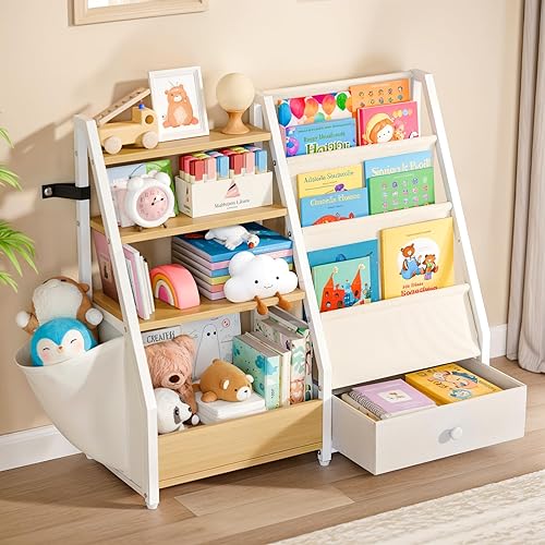 Estantería para niños y almacenamiento de juguetes, estante para libros para habitaciones de niños, estantería para bebés para guardería,
