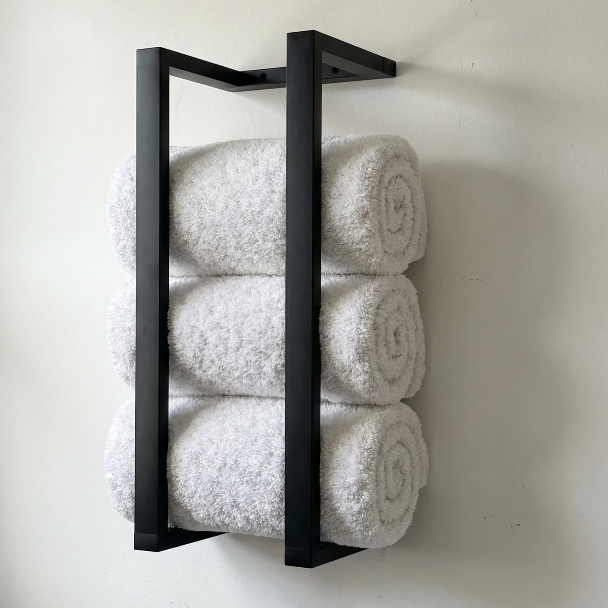 Aura Nest Bamboo Towel Rack - Vertical Wood Towel Rack Bamboo Bathroom Accessories, Wall Towel Rack for Rolled Towels Wooden Towel Racks for Bathroom Modern Towel Rack (Black, Medium)