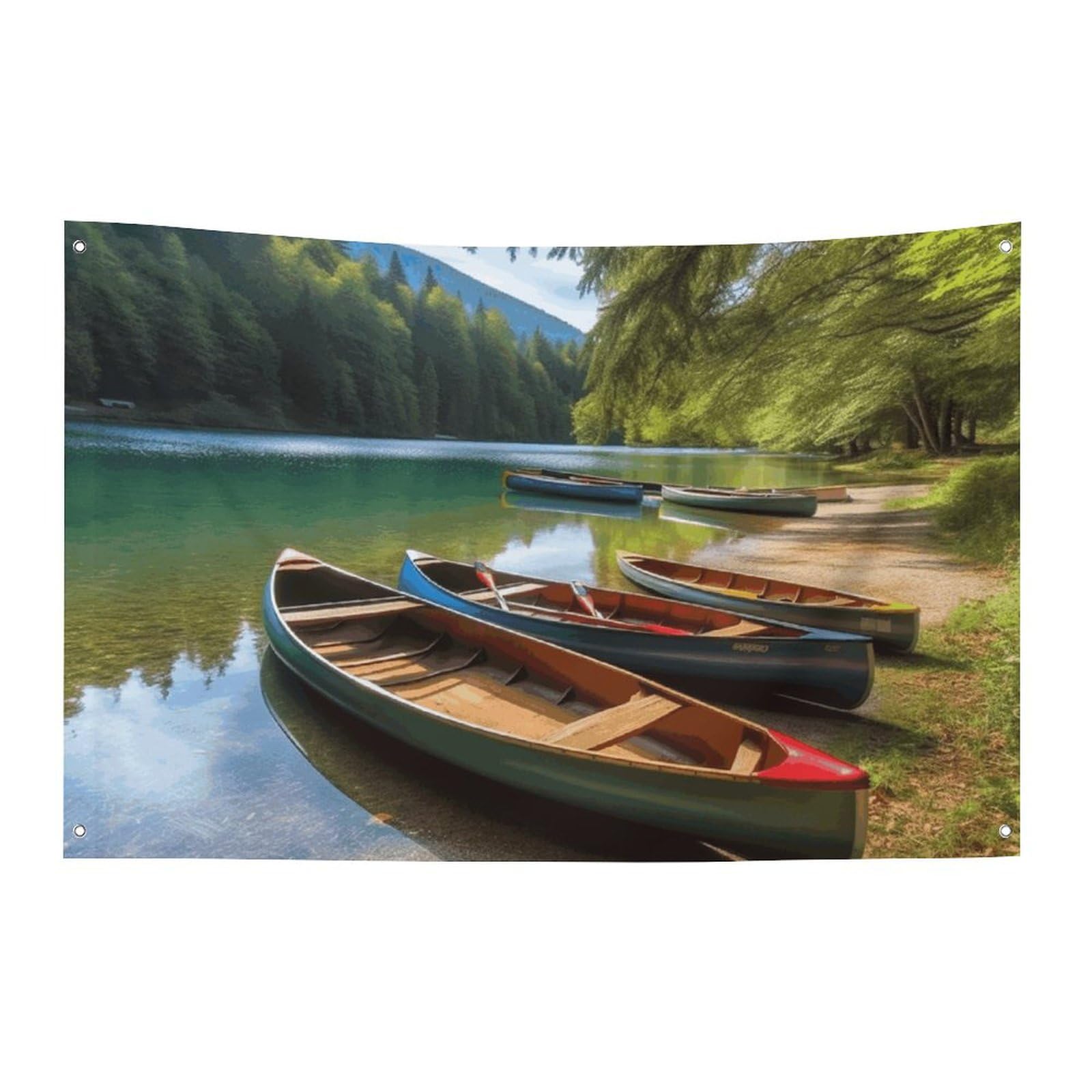Banner Party Decor Flag Lake with Boats Canoes Park Photography Backdrop Background Flag Decorations Birthday Party Photo Booth Banners Wall Decor Banner Sign Photo Props 24x35 in Flags