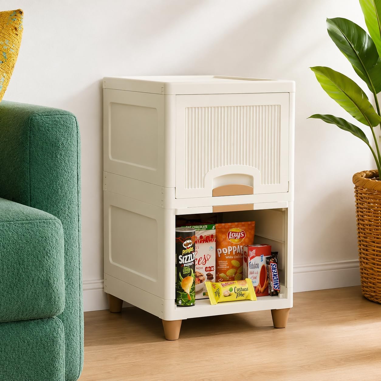 Foldable Plastic Storage Cabinet with Drawers Multipurpose Wardrobe Organizer for Clothes, Toys, Kitchen Items & Office Supplies, 2 Layer-image-29