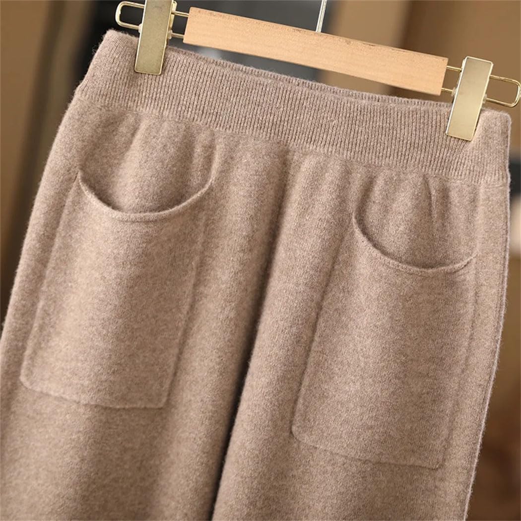 Women Soft Knit Wide Leg Pants 100% Merino Wool Trousers with Side Pockets Winter Lounge Bottoms