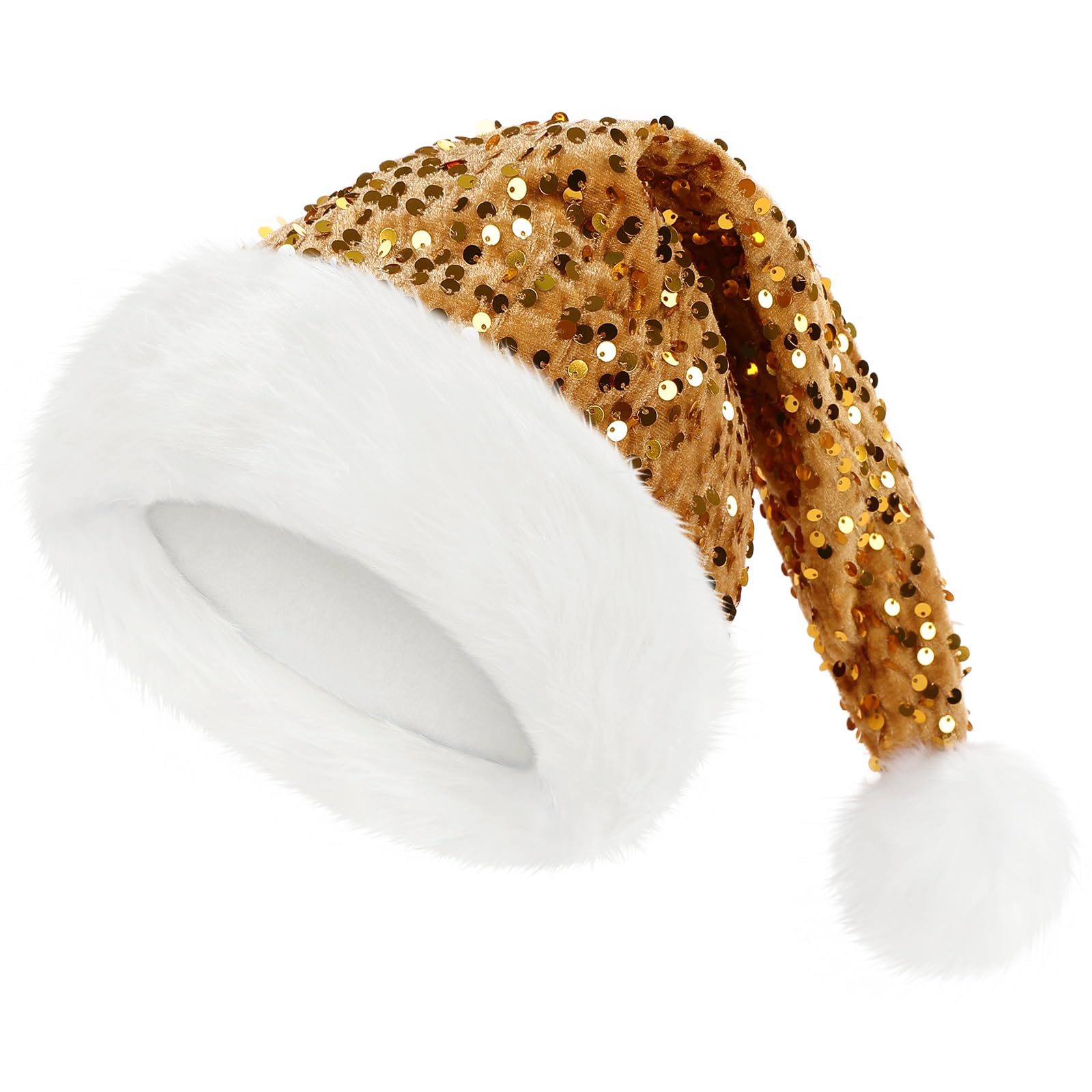 Phyxin Sombrero de Papá Noel para adultos, sombrero de Navidad con lentejuelas para mujeres y hombres, sombrero de Navidad brillante perfecto para fiestas de vacaciones