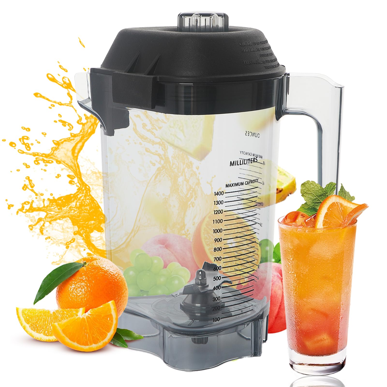 64oz Low-Profile Blender Pitcher Replacement For 750 5200 5000 6300 7500 A3500 vm0102 vm0103 vm0197 E310 Classic/Explorian/Commercial series Blender Container