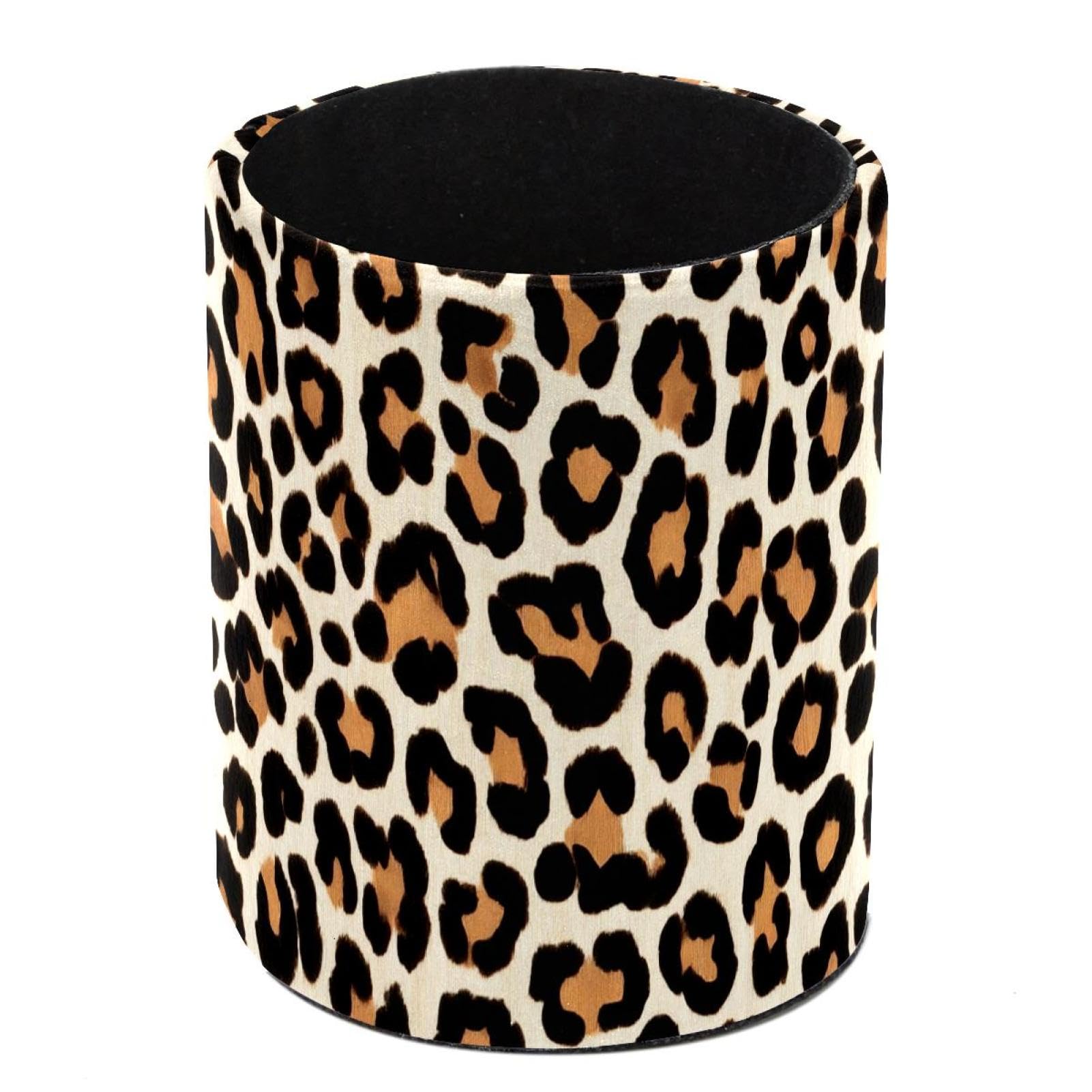 HEOEH Leopard Pattern Pen Holder for Desk, PU Leather Pencil Holder Pen Cup Marker Holder Makeup Brush Holders, Desk Accessories & Workspace Organizers for Home, Office