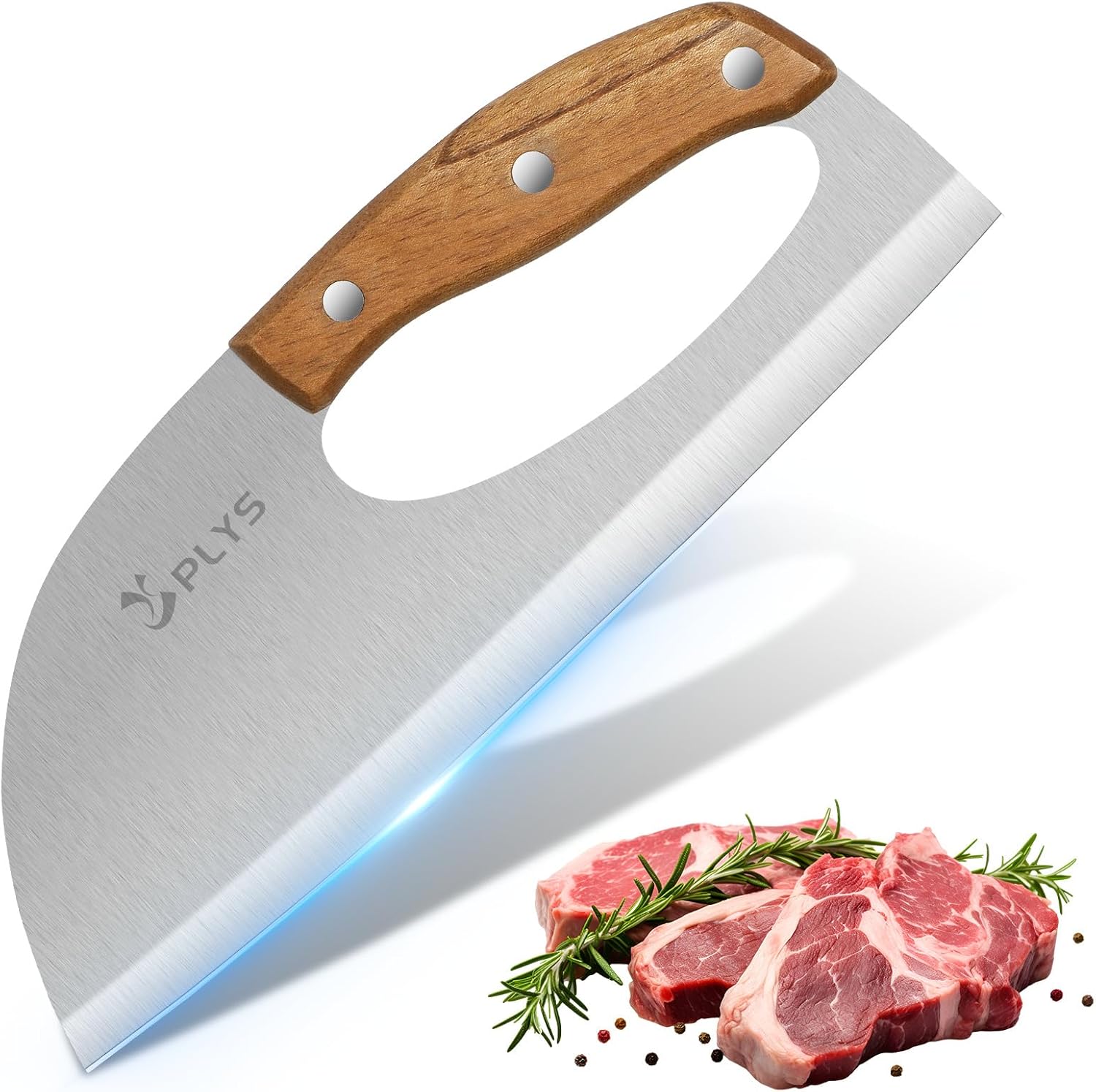 Plys Kitchen Meat Cleaver Knife, Unique Effort Saving Knife Professional Stainless Steel Chef Cooking Knives for Cutting Meat Vegetable Father Mother