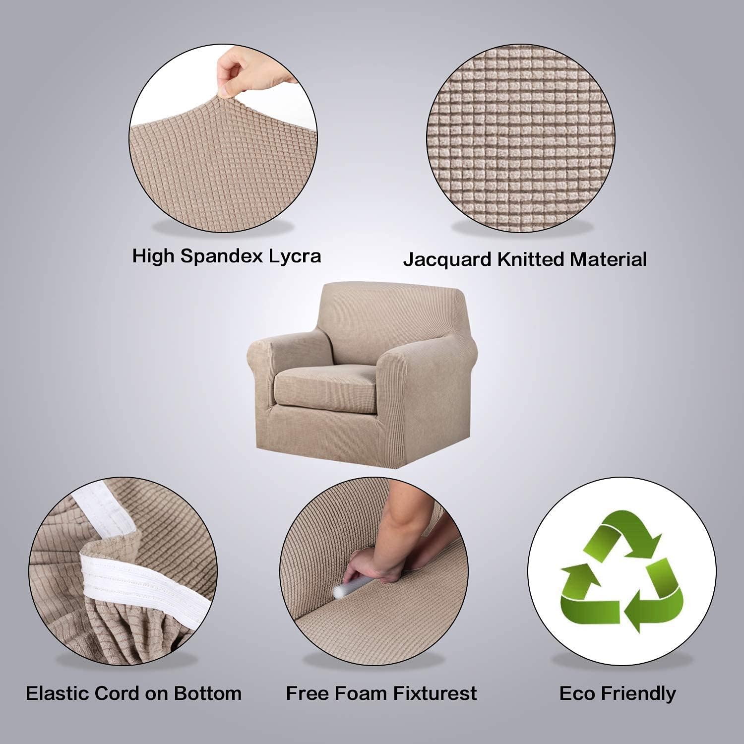 H.VERSAILTEX 1 Piece Sofa Cover for Armchair 32"-48" Bundle Square Ottoman Covers Ottoman Slipcovers (Sand)