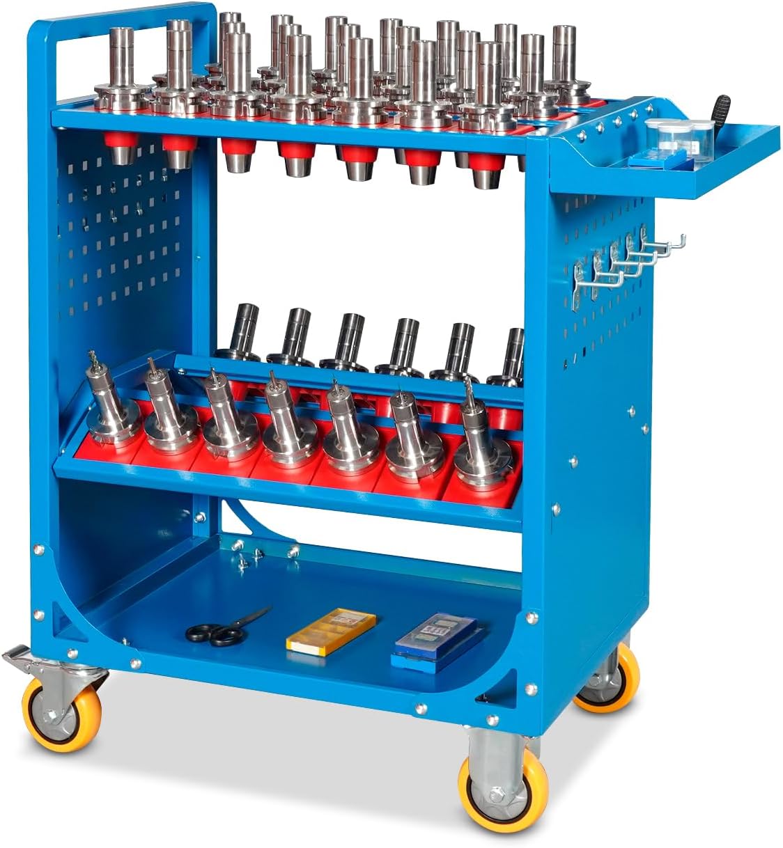USA Stock CNC Tool Rack,CNC Tool Cart with Locking Wheels -CAT40/BT40 Taper Tool Holder Trolley, Fits 35 Tools - Industrial Workshop & Garage Organization (Blue)