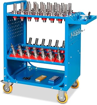 USA Stock CNC Tool Rack,CNC Tool Cart with Locking Wheels -CAT40/BT40 Taper Tool Holder Trolley, Fits 35 Tools - Industrial Workshop & Garage Organization Blue