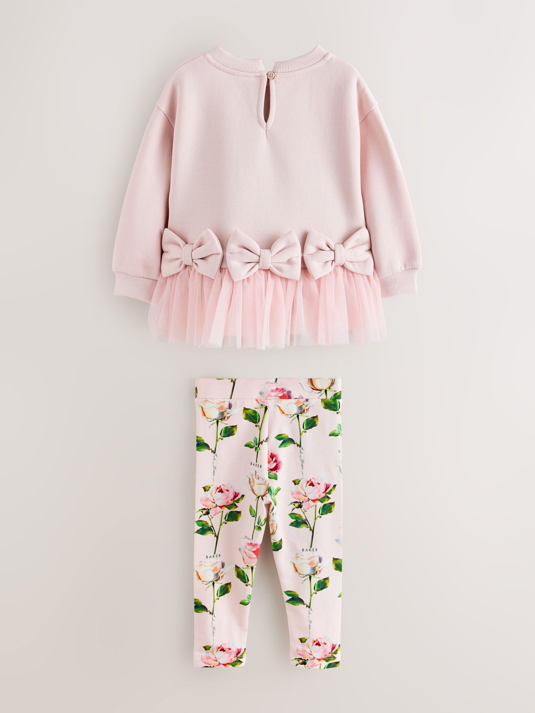 Młodsze dziewczynki Komplet 2-częściowy Baker by Ted Baker: bluza z kokardką i siateczkowym rąbkiem i legginsy