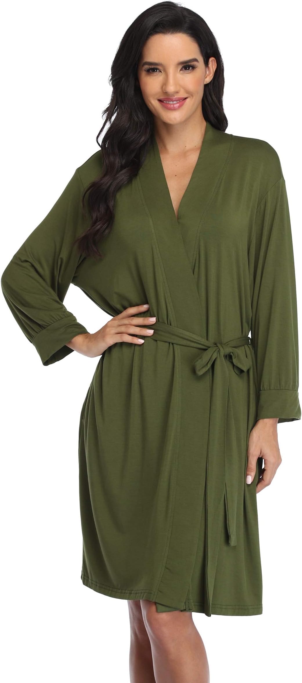 Women's Kimono Robe Short Knit Bathrobe Soft House Sleepwear Lightweight Ladies Loungewear