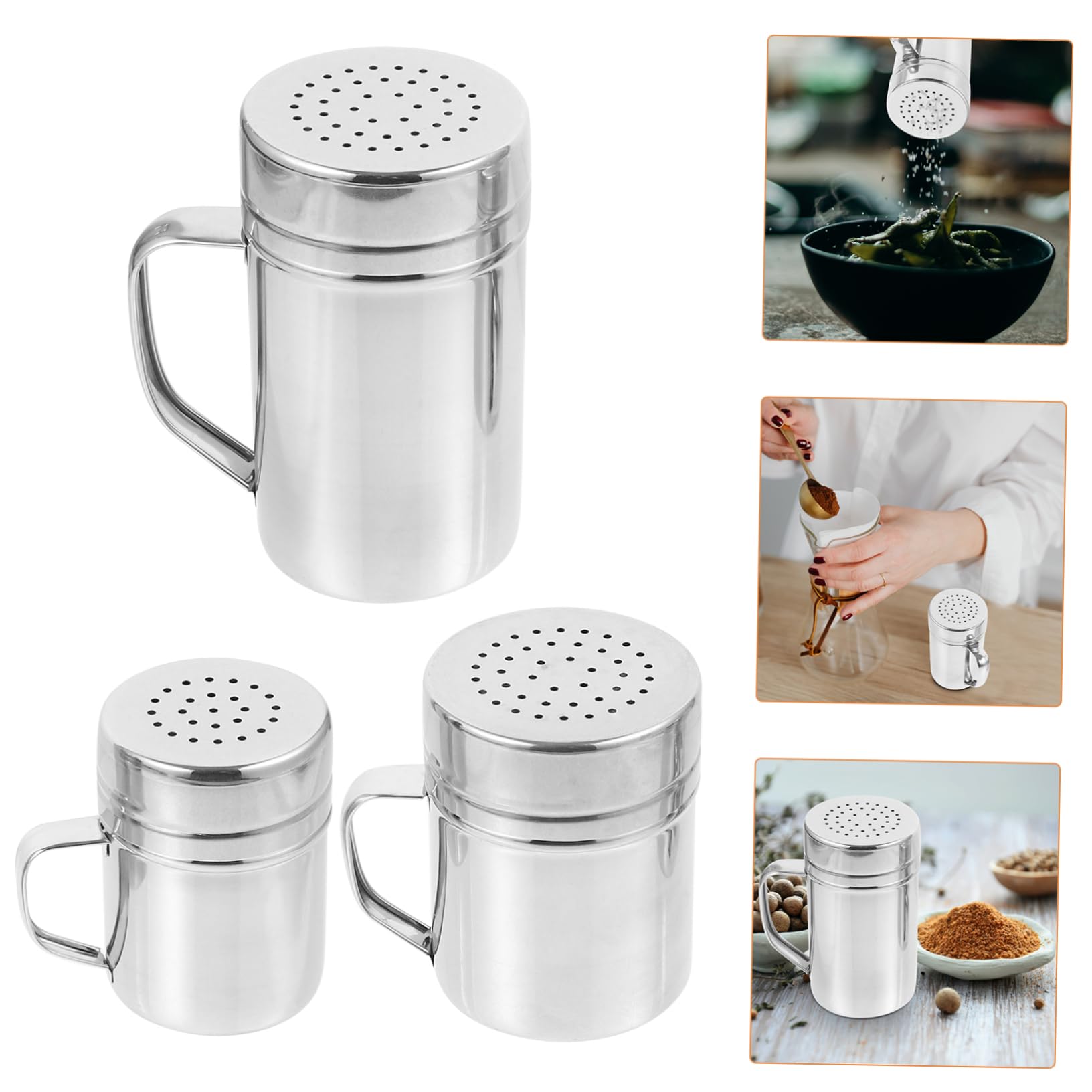 CONGARTENO Baking Use Shaker Lid Handle Flour Duster Wand Powder Shaker Duster Lid Stainless Steel Compact