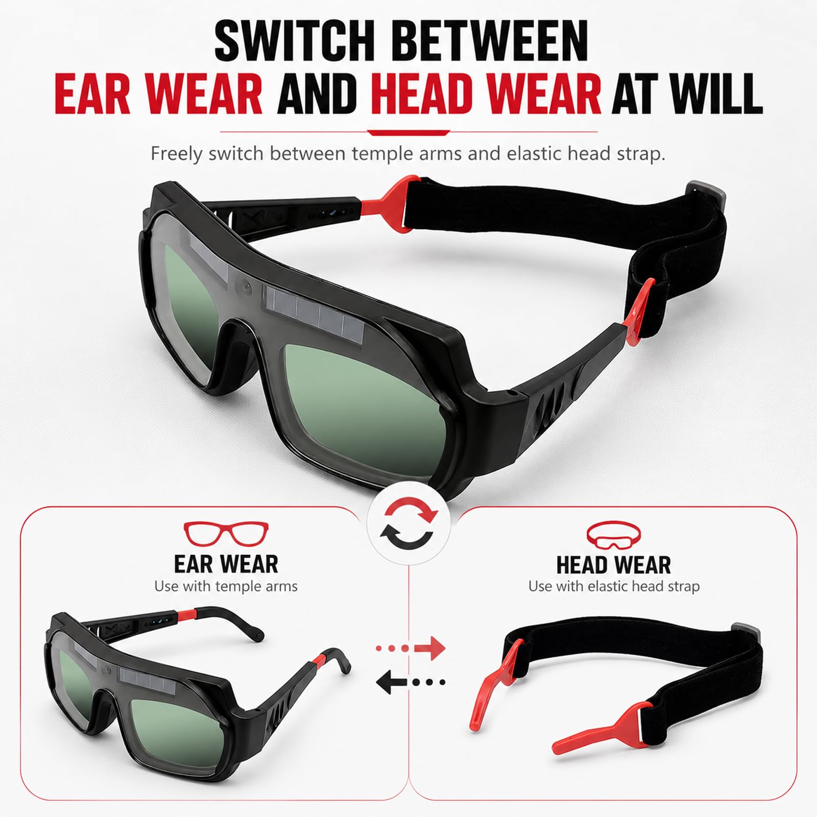 Selbstverdunkelnde Schweißbrille, Solar-Schweißerbrille, Verstellbare Komfort-Schweißschutzbrille für Argon-Lichtbogenschweißen, Schweißerbrille zum Schweißschutz, Blendfrei