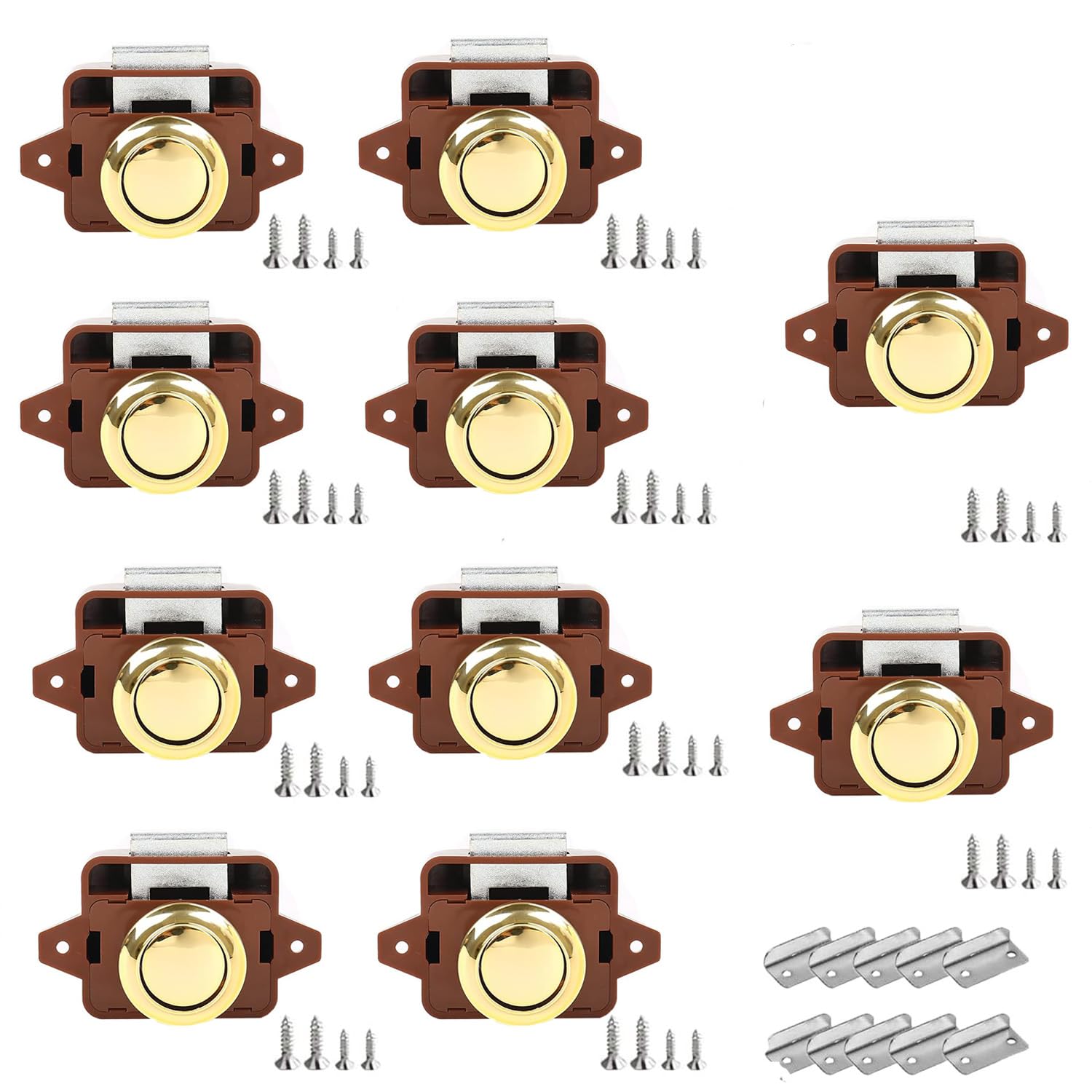 10 Pezzi Chiusura a Pulsante,14-16 mm Pulsante Per Serratura Armadio,Push Lock, Senza Chiave Apparire Chiusura Della Porta a Pulsante Per Porta, Armadio, Camper, Yacht, Nave (Palma d'oro)