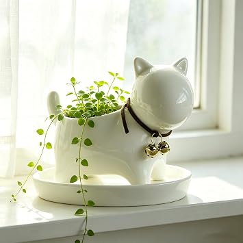 Cute Succulent Planter with Tray Holder, Mini Cactus Planter Container Animal Flowerpot for Small Indoor Plants, Ceramic Dog Gifts for Women Men Home Office Bedroom Tabletop Windowsill Decor