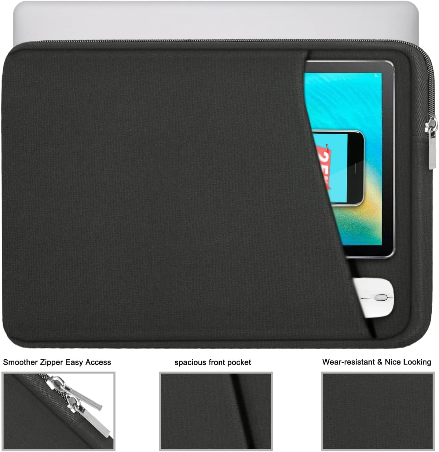 15.6 inch Laptop Sleeve, Durable Briefcase Cover Shockproof Protective Sleeve, Handbags Portable Laptop Bag for 15.6 inch HP Dell Asus Lenovo Notebook Computer Case with Front Pocket, Grey image 2