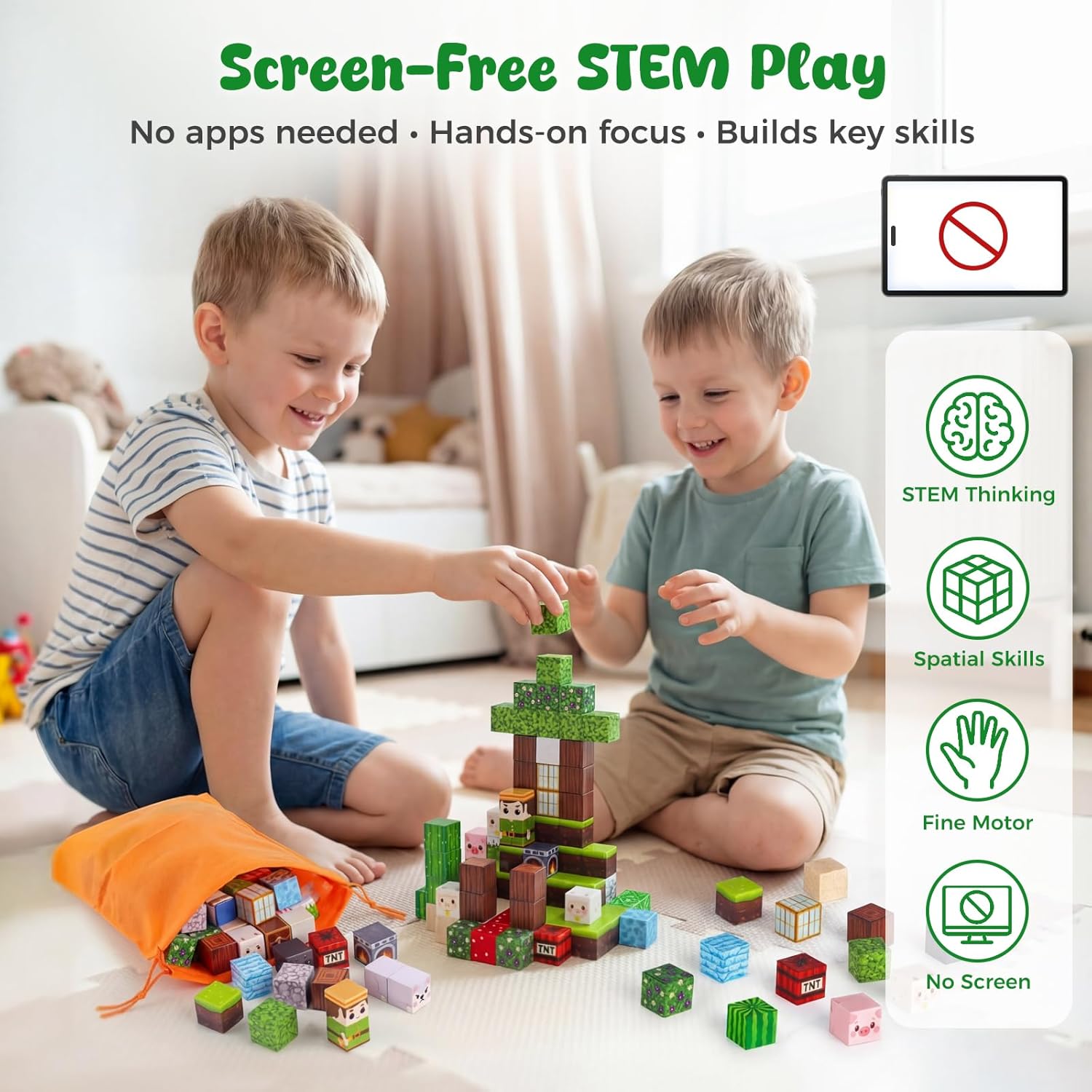 3 otters Magnetic Blocks 150PCS Forest Adventure Set, STEM Magnet Cubes & Magnetic Tiles Build Forest World Toys for Kids, Sensory Stacking Gifts for Boys & Girls Birthday