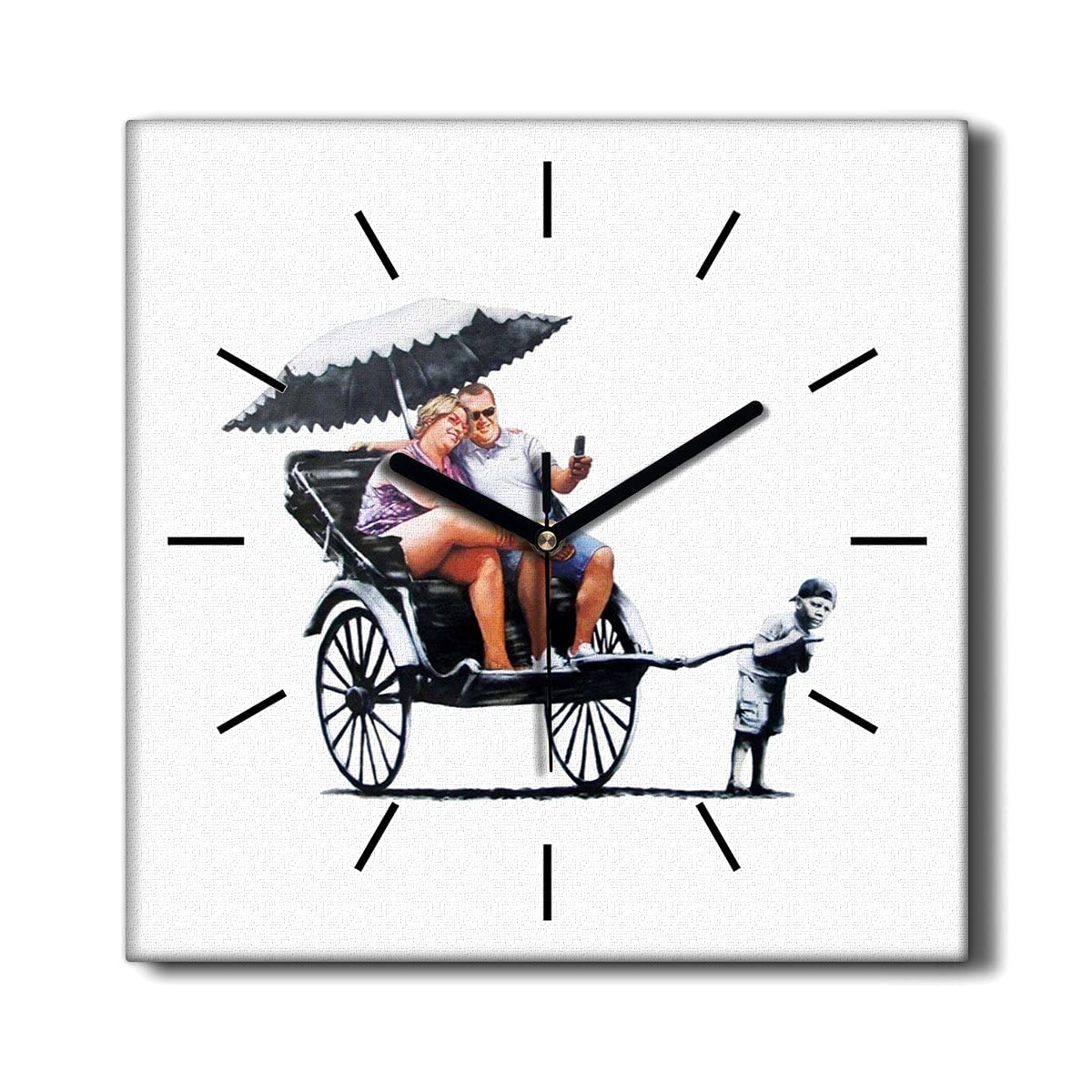 Horloge sur Toile Décoration Murale Salon Rickshaw Banksy 30x30