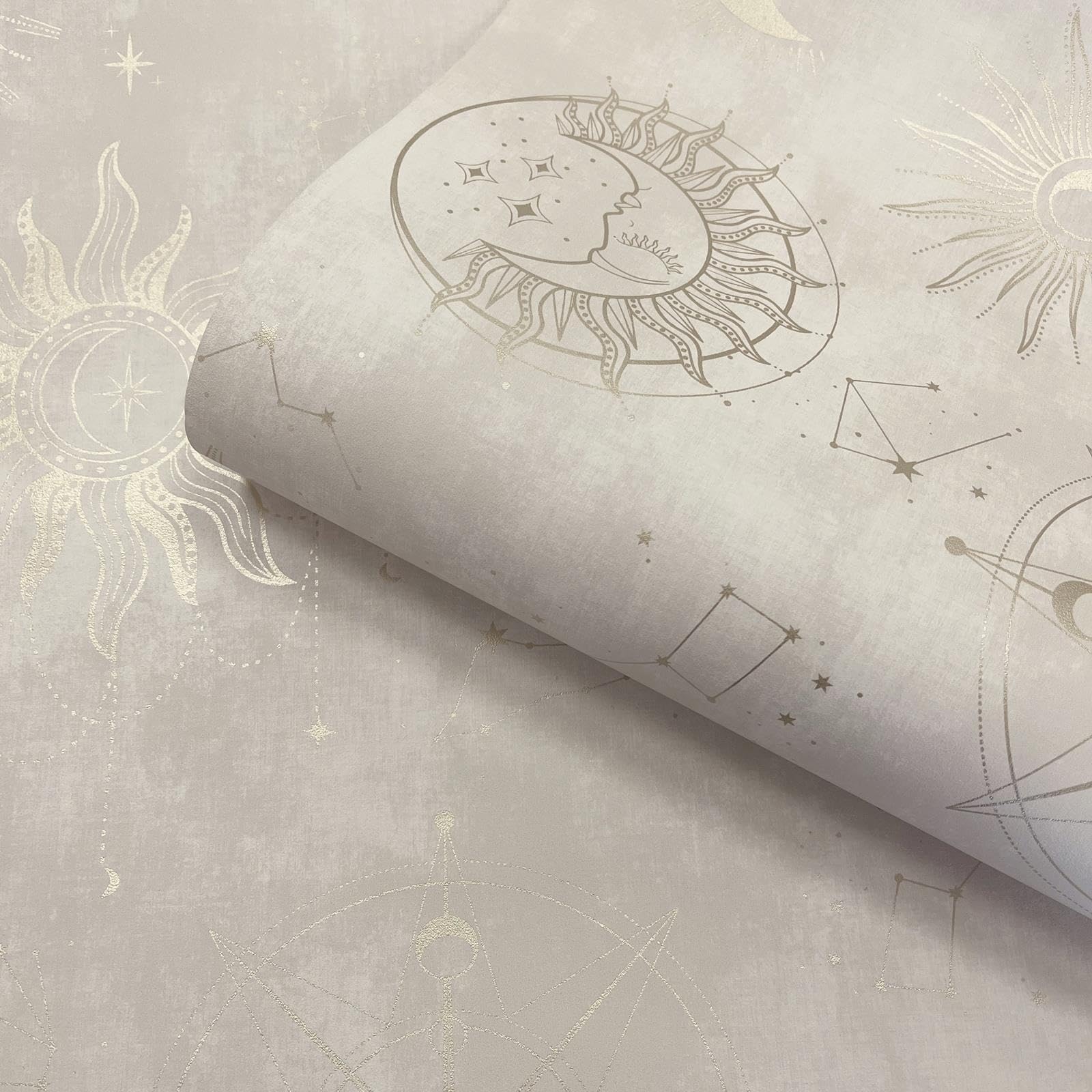 Sophie Laurence Cream Gold Space Wallpaper Metallic Moon Sun Feature Wall Lounge Bedroom Study
