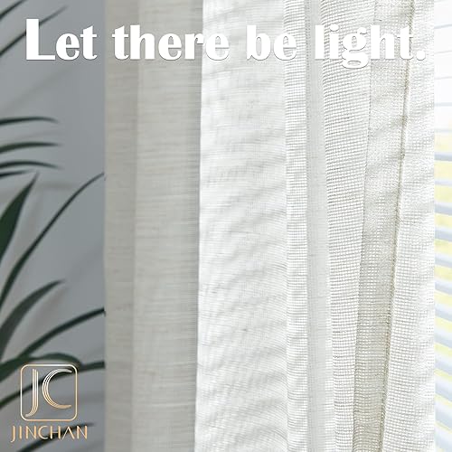 Miniatura 3 de jinchan Cortinas traslúcidas de lino para sala de estar, 84 pulgadas de largo, cortinas de gasa rústica, filtrantes de luz, bolsillo para barra,