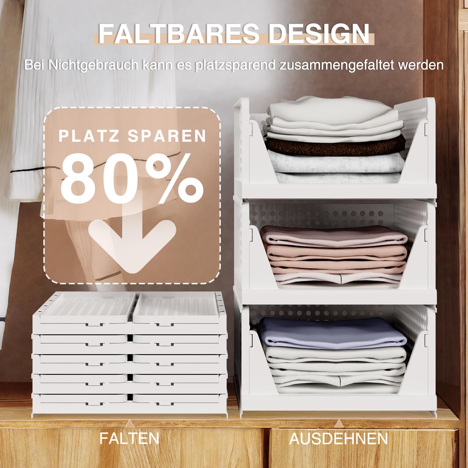 Pack de 5 unidades apilables para armario, organizador plegable, cajas de almacenamiento apilables, almacenamiento para ahorrar espacio, cajón para dormitorio, cocina, baño, oficina