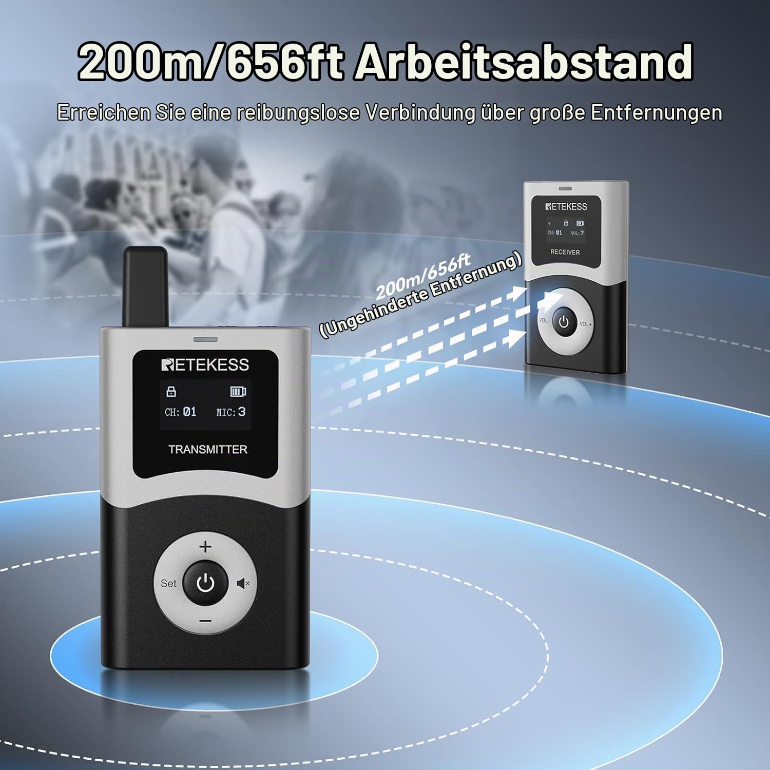 Retekess T130U (T130 4rd) Audio Tour Guide System, Kabelloses Reiseleiter-Set, 200m, U-Band-Modus mit klarer Klangqualität, EIN-Tasten-Bedienung, Tour Guide Headsets für Kirche, Schule und Reisen