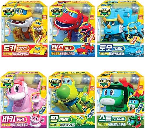 Miniatura 1 de Go Go Dino REX LOCKY PING TOMO Viki Storm Transformation Dinosaur Mini Robot Set de 6