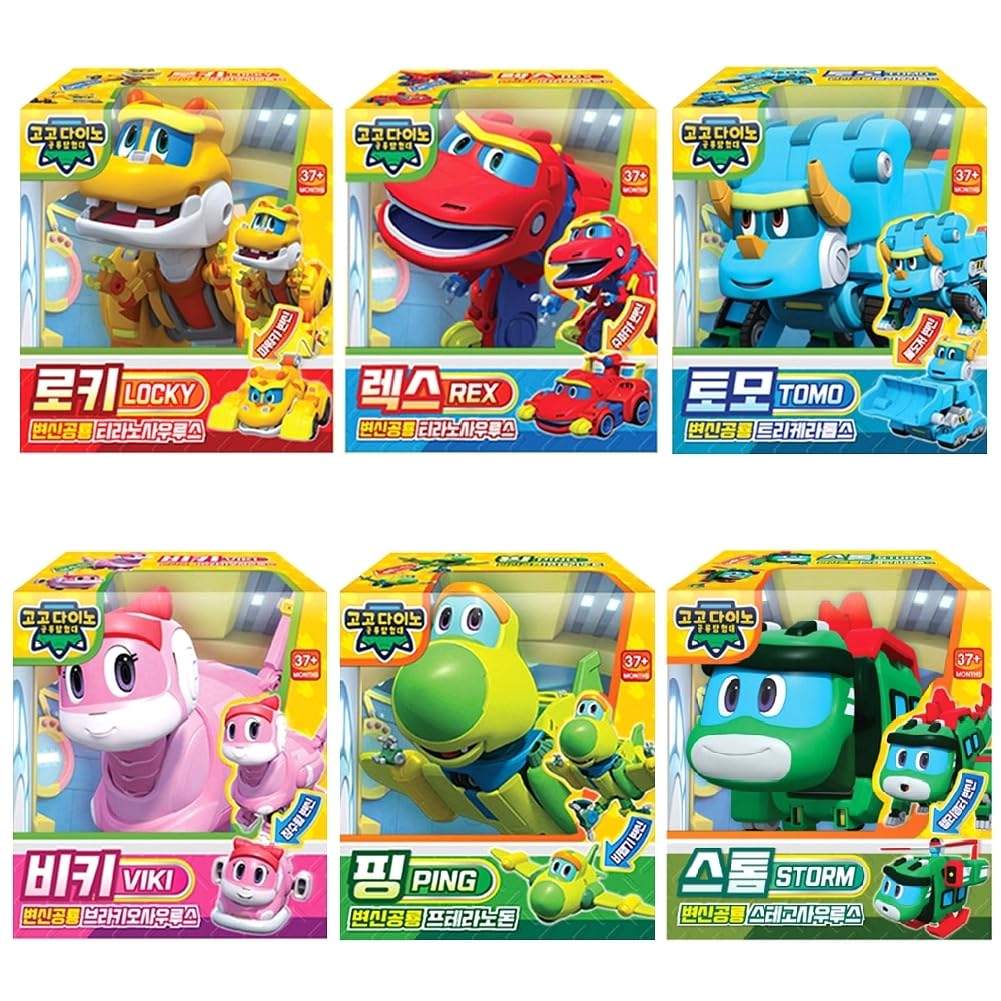 Go Go Dino REX LOCKY PING TOMO Viki Storm Transformation Dinosaur Mini Robot Set of 6
