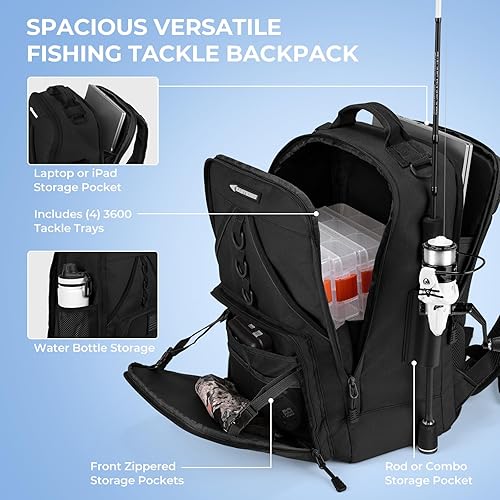 Miniatura 16 de KastKing Karryall - Mochila para aparejos de pesca con soportes para caña, 4 cajas de aparejos, bolsa de pesca de 40 L, almacenamiento