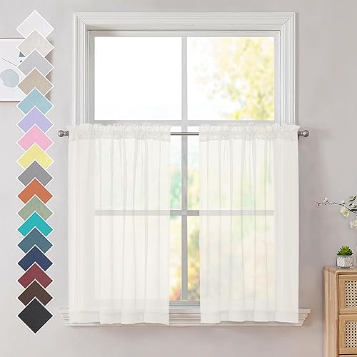 Miniatura 83 de OVZME 2 paneles de cortina traslúcidas para ventana, 96 pulgadas de largo, para dormitorio, diseño de bolsillo superior para cortinero, tratamiento