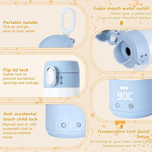 Miniatura 8 de BEBOAN Calentador de botellas portátil para viajes, 12 onzas, gran capacidad, inalámbrico, para calentar fórmula de leche materna, control