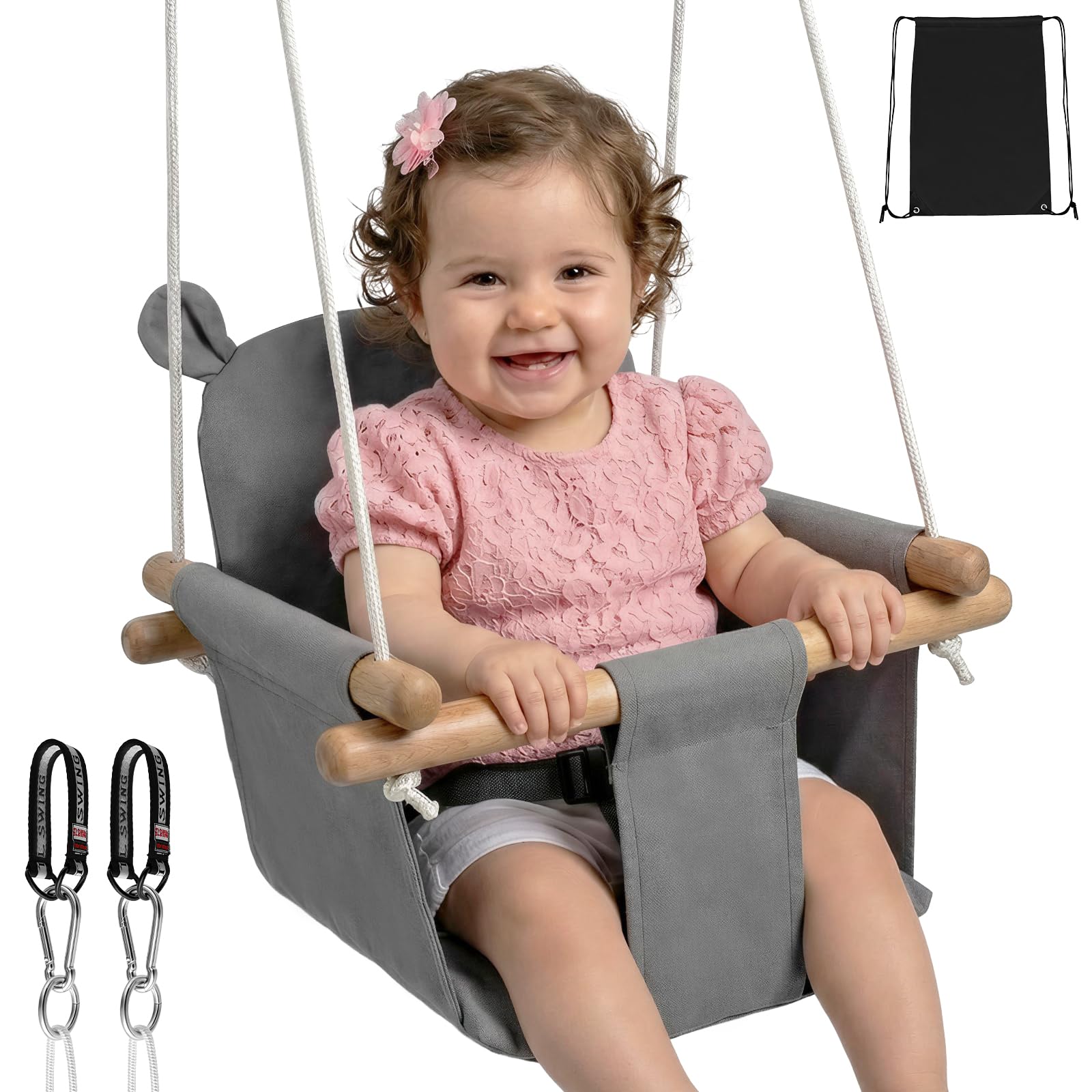 Babyschaukel Indoor bis 25kg Grau, Naturfaser-Mix