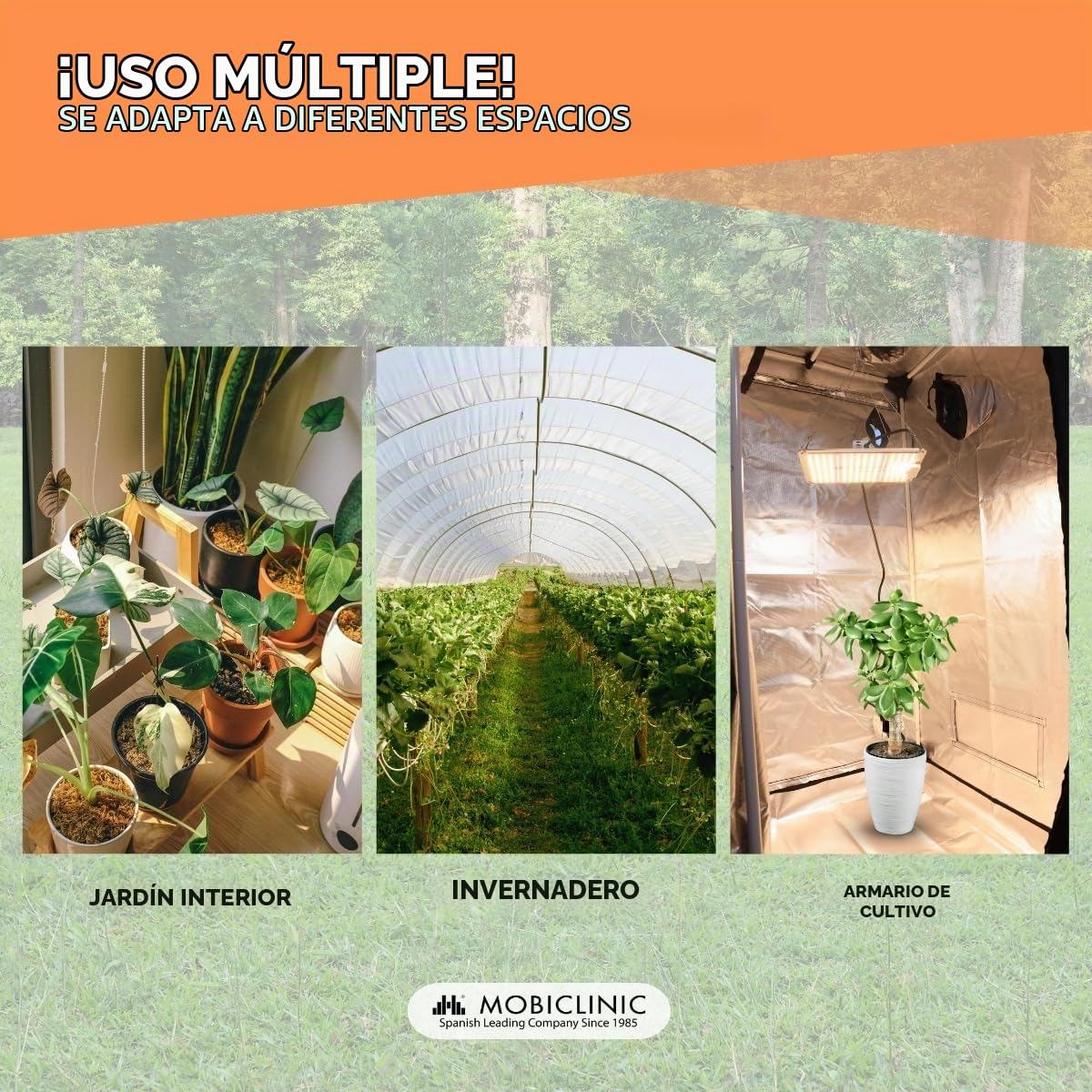 Mobiclinic®, Lámpara de cultivo, Growlight, 100W, Espectro completo, Regulable en 10 niveles, Led high end, Función atenuación, Eficacia 2, 8 mmol/j, Plantas interior, Vegetales, Flores