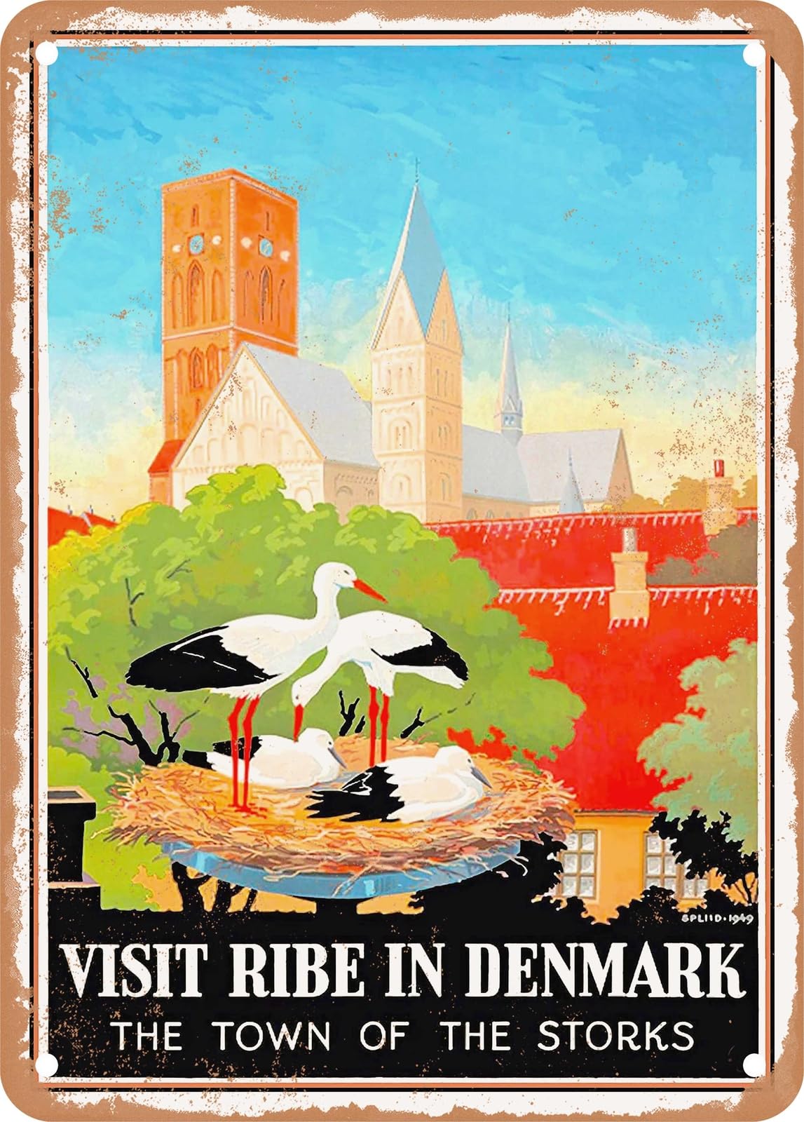 METAL SIGN - 1949 Visit Ribe in Denmark the Town of the Storks Vintage Ad home decor