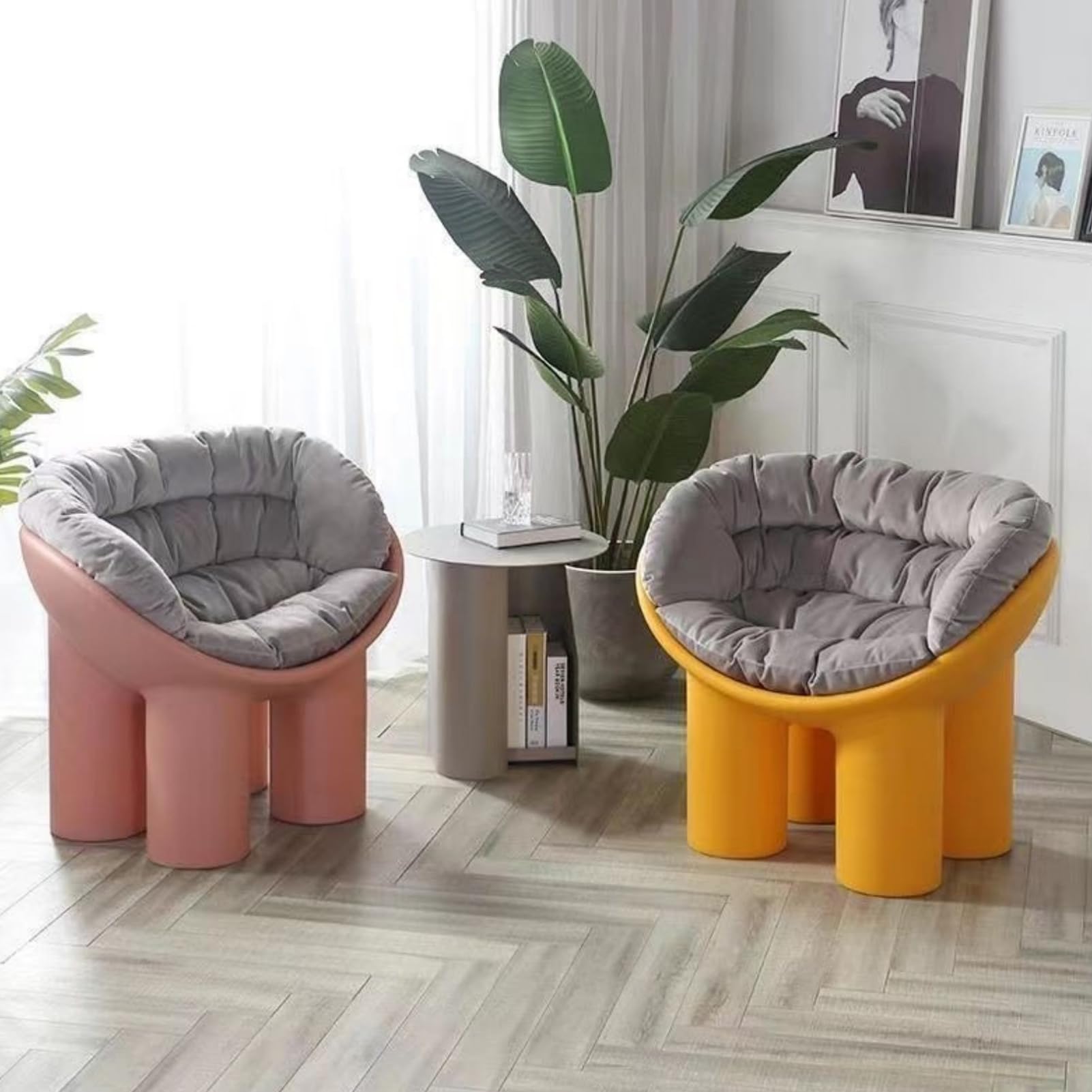 Divano a gambe di elefante, con cuscino in peluche, moderna, per soggiorno, camera da letto, balcone, ufficio, comoda poltrona per adulti e bambini (giallo scuro, 84 cm con cuscino)