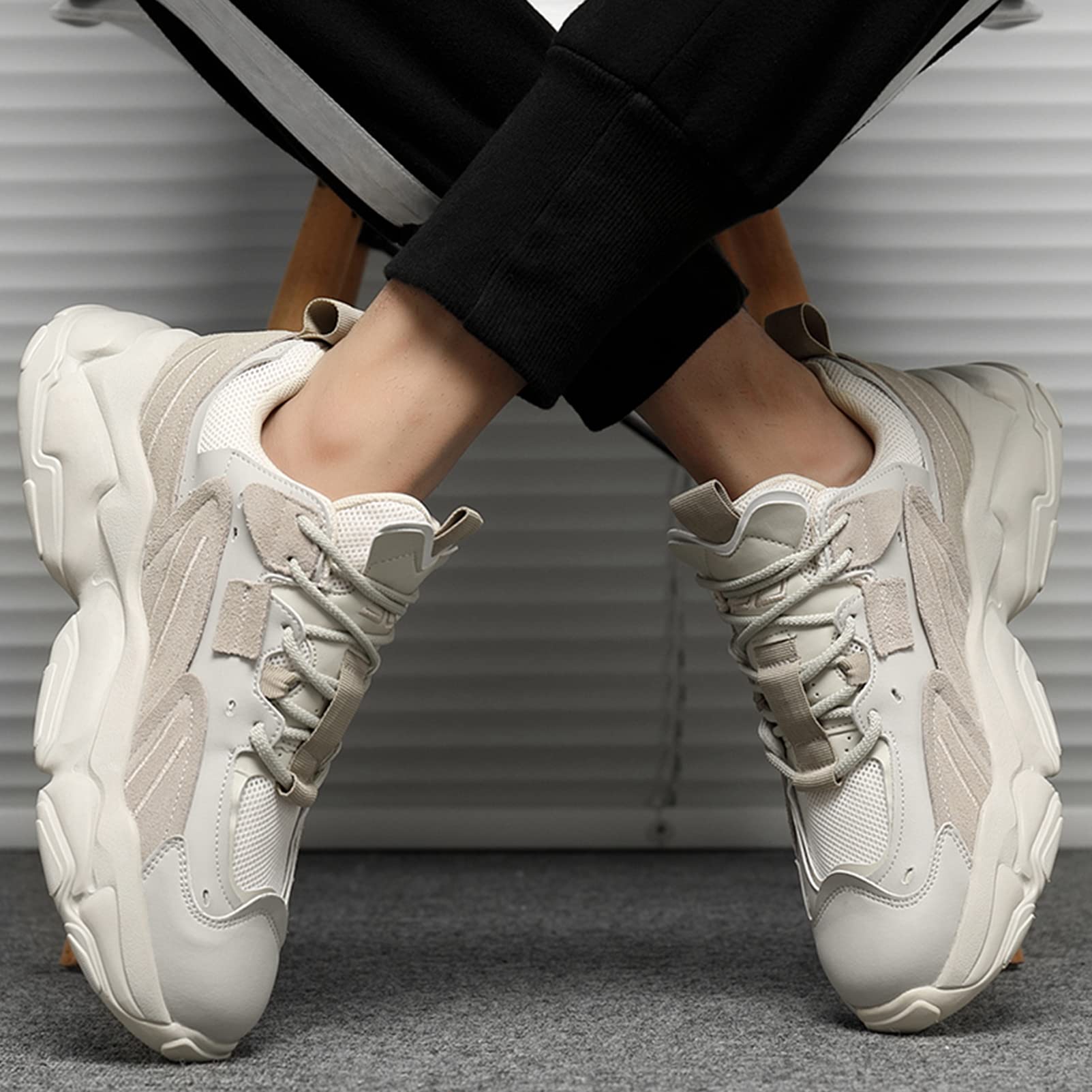 Homme PU + Maille Chaussures de Sport Mode Chunky Sneakers Baskets Montantes
