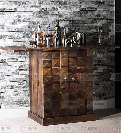 PIYUSH HANDICRAFT Bar Cabinet || Bar Cabinet for Home || Home Bar Furniture || Wood Bar Cabinet with Storage || Bar Cabinet for Living Room || Wine Rack with Drawer || Brown Finish