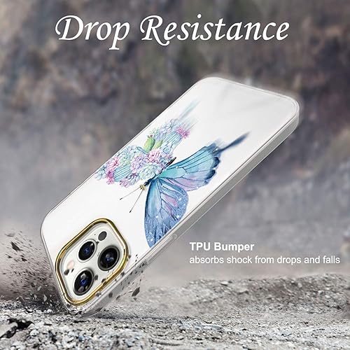 Miniatura 5 de JAHOLAN Funda transparente compatible con iPhone 12 Pro Max con purpurina morada, diseño de mariposa a prueba de golpes, TPU a prueba de golpes,