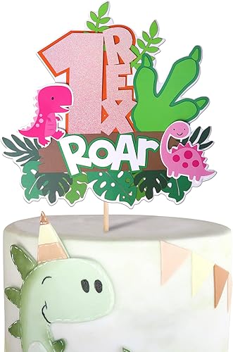 Rsstarxi 1 paquete de decoración de pastel de dinosaurio para primer cumpleaños con hojas de garra, rugido número 1, un Rex Cake Pick Decoraciones