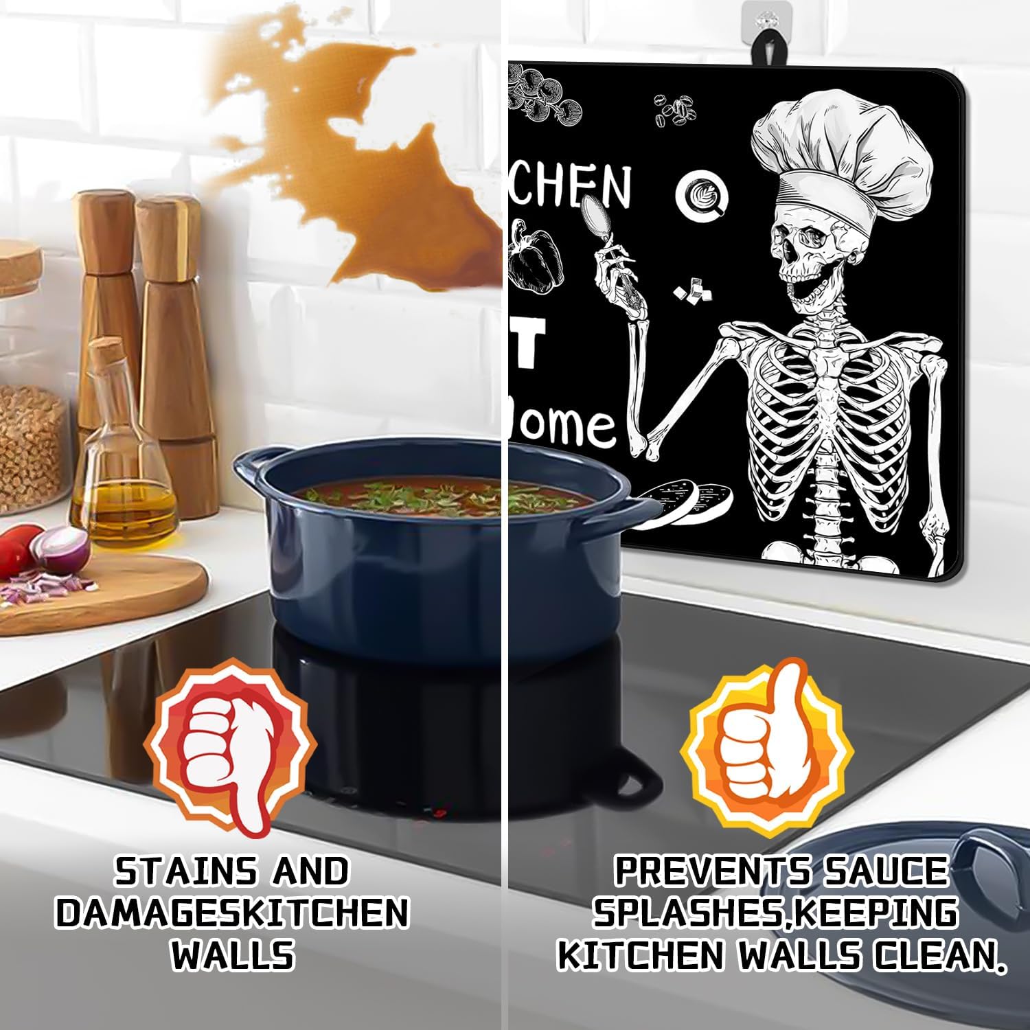 Fun Skull Stove Covers for Electric Stove, Skull Chef Stove Top Covers Black Heat Resist Gas Stove Mats Seasonal Kitchen Decor Stove Mat Chef Gift Skeleton Cooktop Protector Oven Pad for Halloween image 4