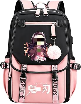 Demon Backpack, Demon School Bags for Girls Boys, Anime Cartoon Character Schule Rucksack with Zipper, Children Rucksack Casual Travel Bag, Adjustable Straps, Gifts for Fans